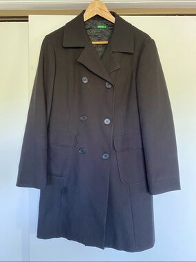 United Colors Of Benetton Black Double-Breasted Wool Pea Coat